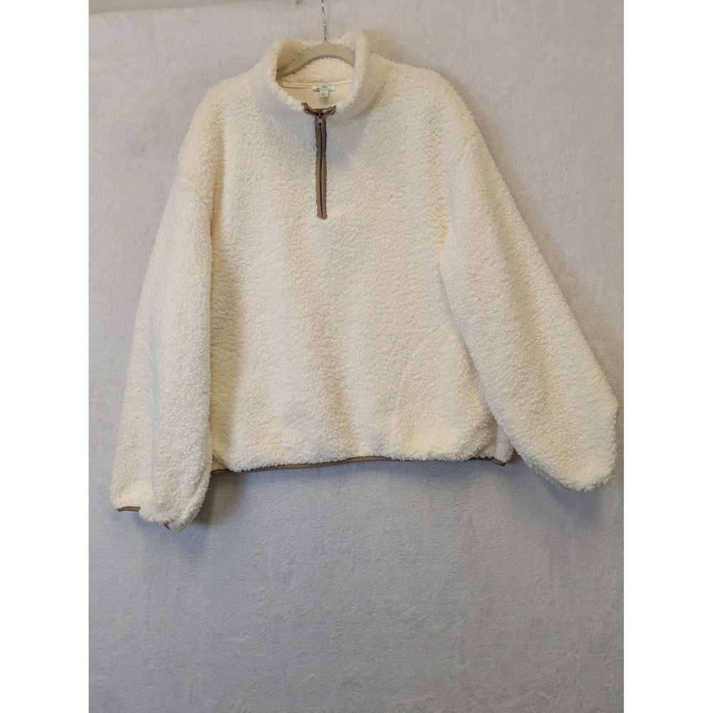 Dip Women's Size XL Eco Friendly Sherpa‎ Fleece Pullover Cream Quarter Zip